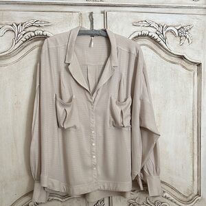 Elegant Beige Women's Blouse with gorgeous pleating and detail